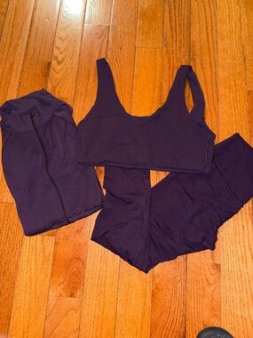 aerie Purple Zip-Up Jacket, leggings and bra